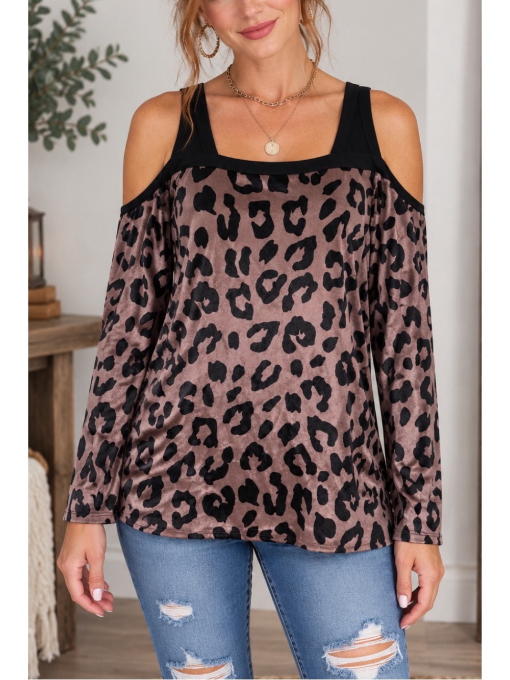 Sew In Love purple Leopard Print Cold Shoulder Top, Medium